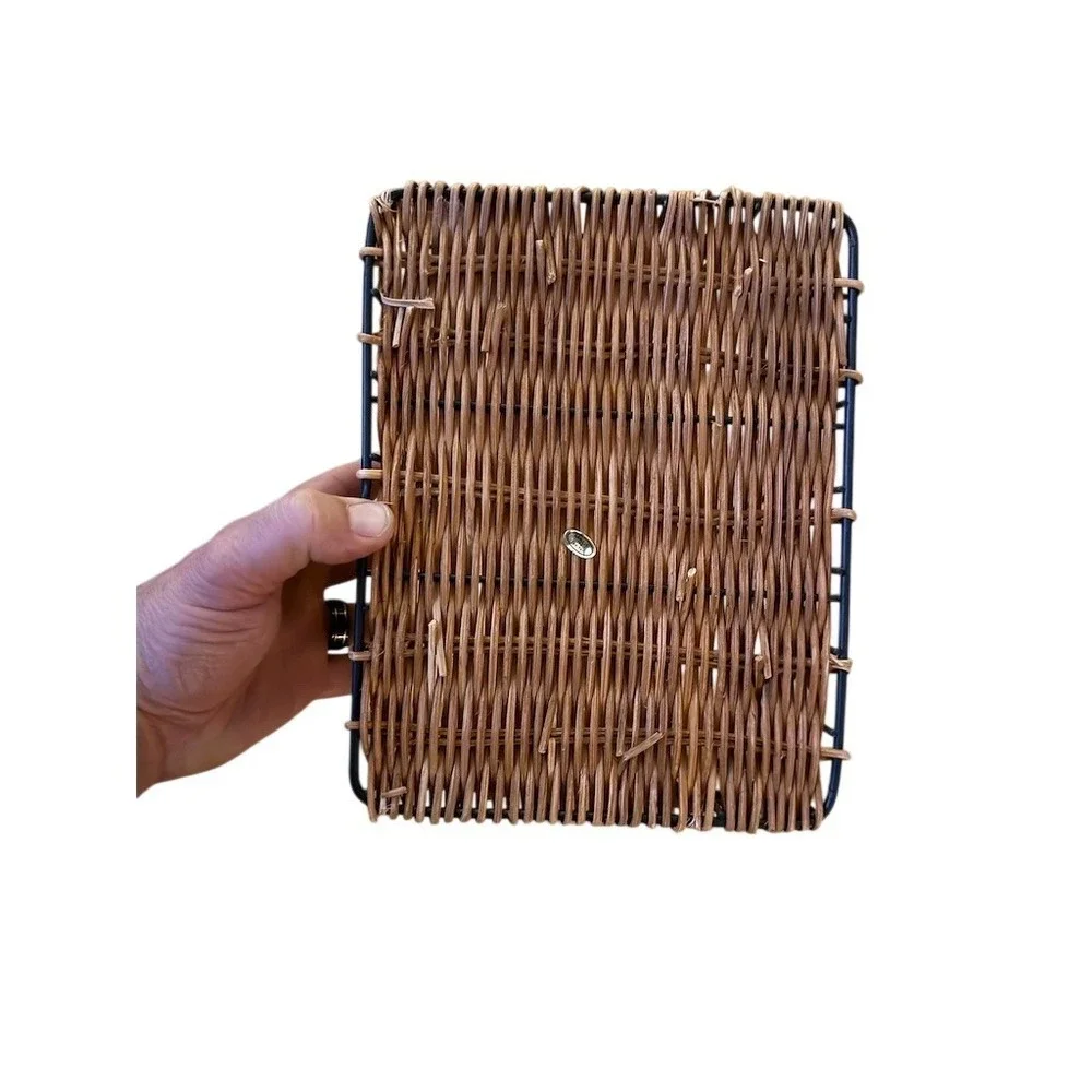 Rustic Hanging Basket Wall Organizer‎ Beige Leaf Accents Handle 10x10 rattan